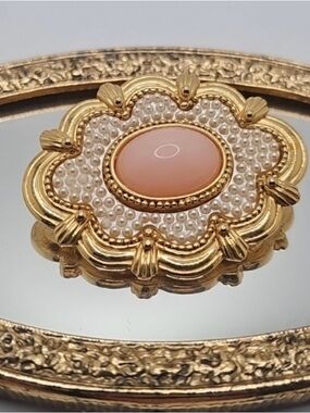 Vintage AVON pink acrylic CABOCHON faux, pearl pin brooch